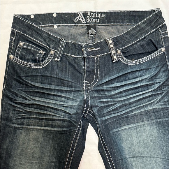 Antique Rivet Dark Blue Women's Flare Jeans - Picture 2 of 6